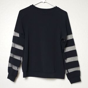 Black Sweater Top with Mesh Sleeves